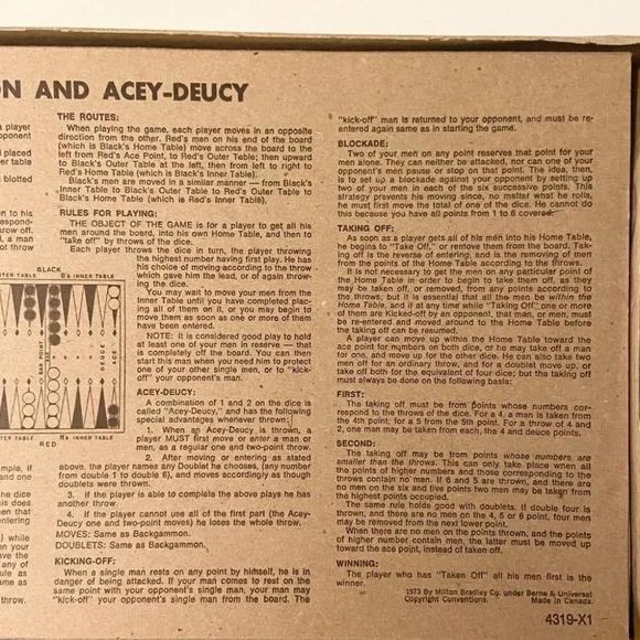 Vintage 1973 Backgammon and Acey Deucey  Milton Bradley Game - Picture 7 of 10